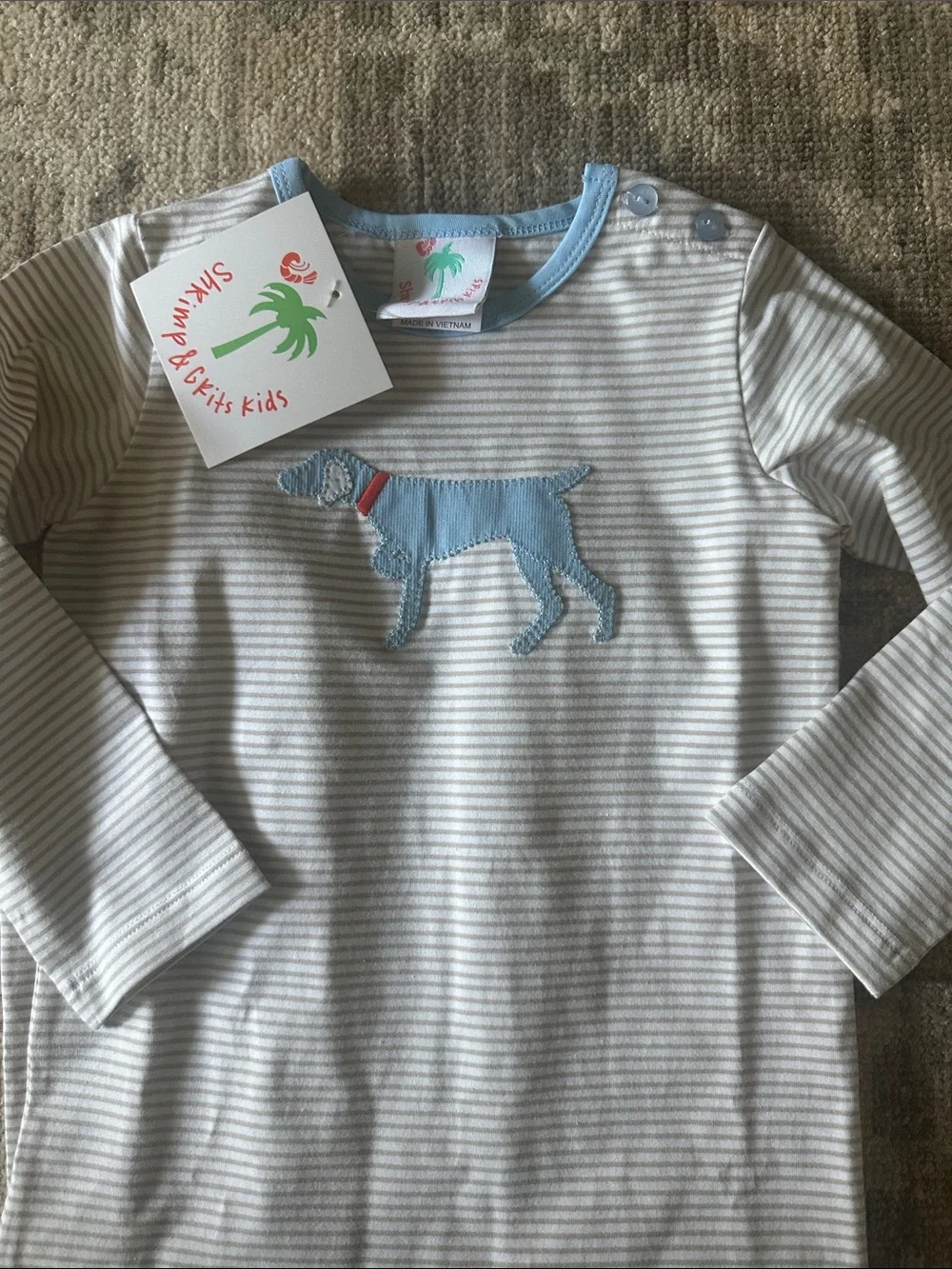 Shrimp & Grits Striped Puppy Appliqué One-Piece Bodysuit for Kids